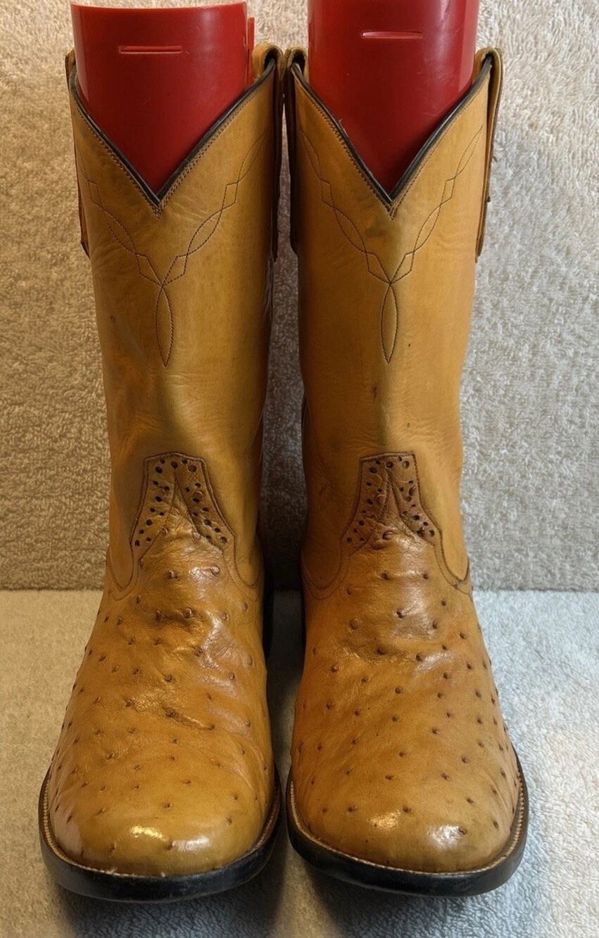 VTG MENS RIOS OF MERCEDES COWBOY OSTRICH SKIN BOOTS SIZE 8 D